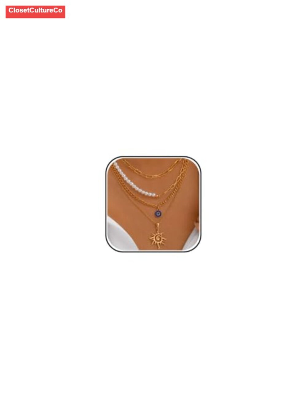Layered Gold Tone Heart Pendant Necklace Multi Strand Women Jewelry